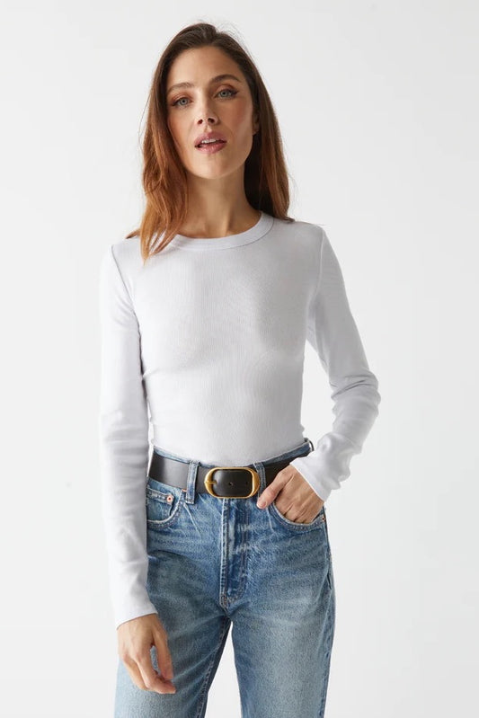 Zola Ribbed Long Sleeve Tee White