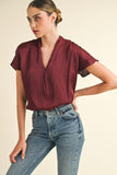 Wine V-Neck Satin Top