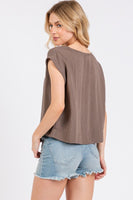 Woven Boxy Top Walnut Grey