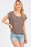 Woven Boxy Top Walnut Grey