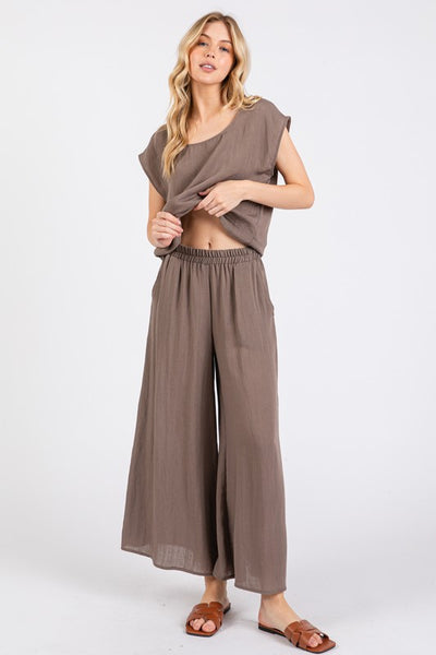 Woven Wide-Leg Pant Walnut Grey