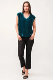 Yanis Velvet V-Neck Top Deep Teal