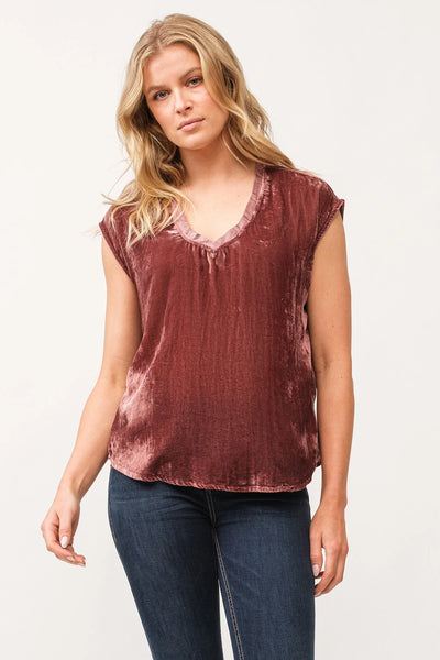 Yanis Velvet V-Neck Top Marron