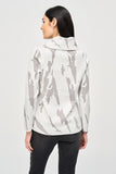 Zip Cowl Neck Abstract Sweater