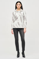 Zip Cowl Neck Abstract Sweater