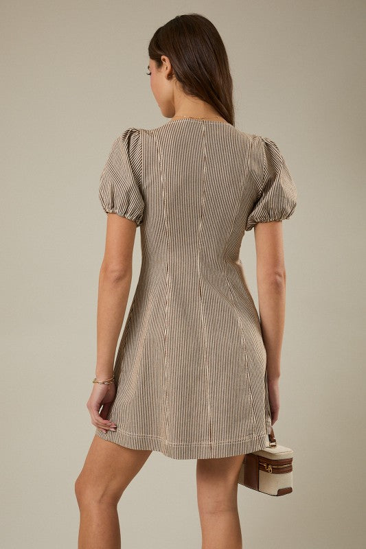Zip Front Striped Mini Dress