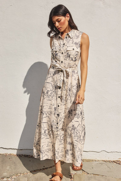 Sail Away Sleeveless Shirt Dress