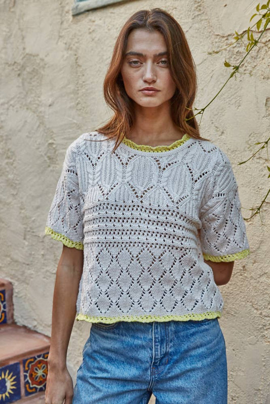 Ciela Crochet Short Sleeve Sweater