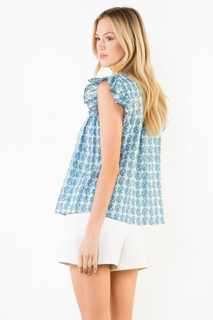 Flutter Sleeve Floral Print Top