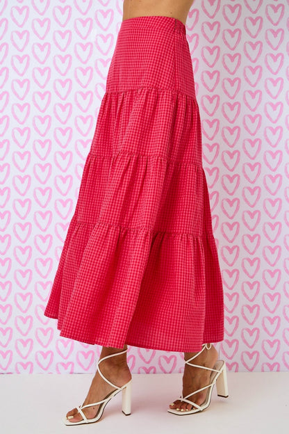 Gingham Tiered Long Skirt