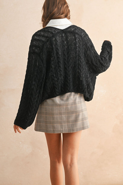 Light Weight Cable Knitted Cardigan Black