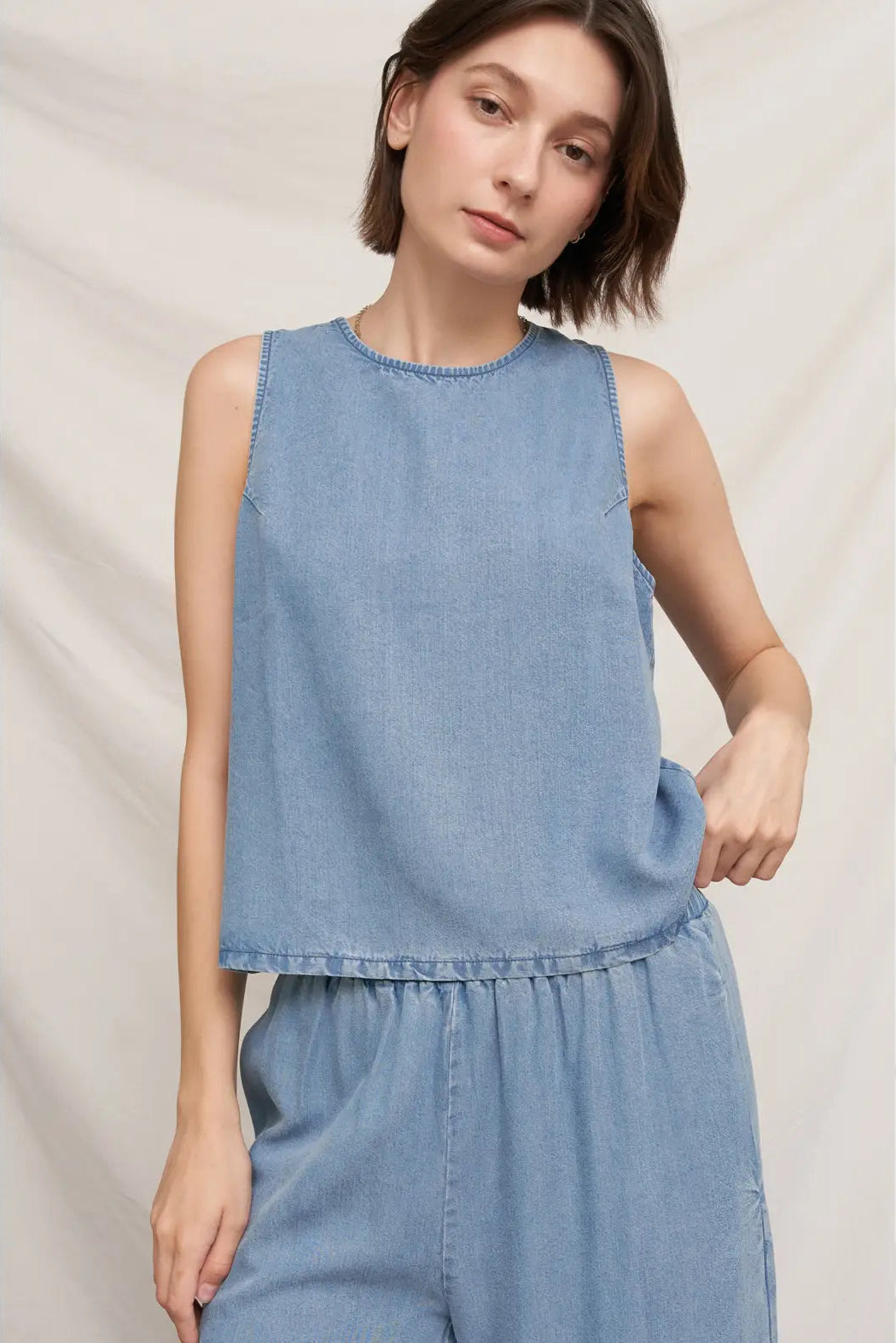 Back Button Denim Top