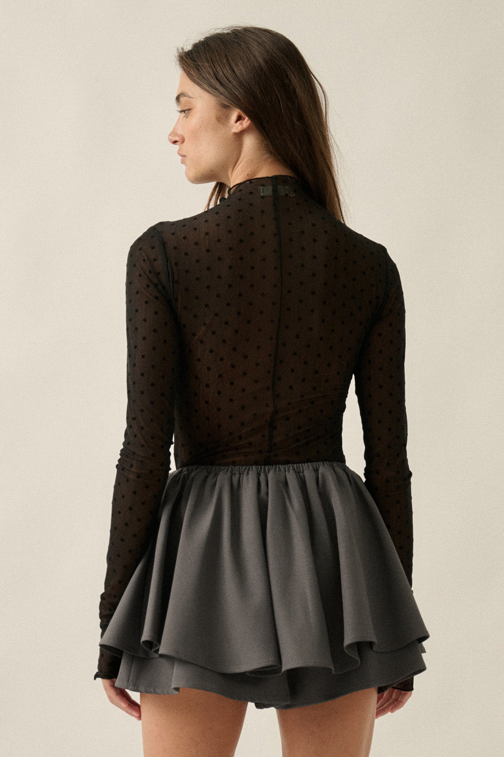 Sheer Floral Mesh Mock-Neck Top