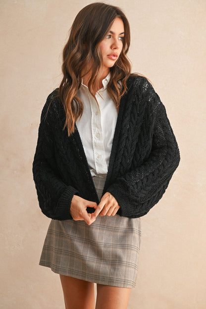 Light Weight Cable Knitted Cardigan Black