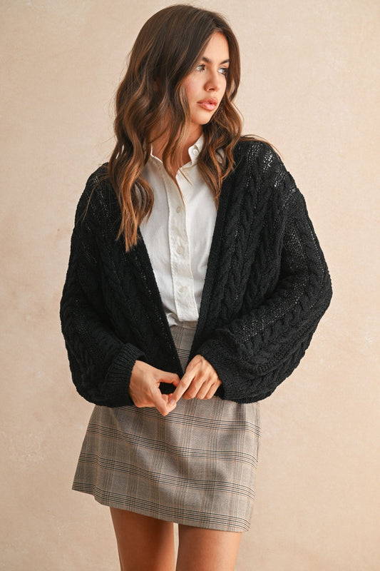 Light Weight Cable Knitted Cardigan Black