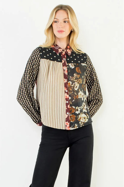 Mixed Print Button Down Top