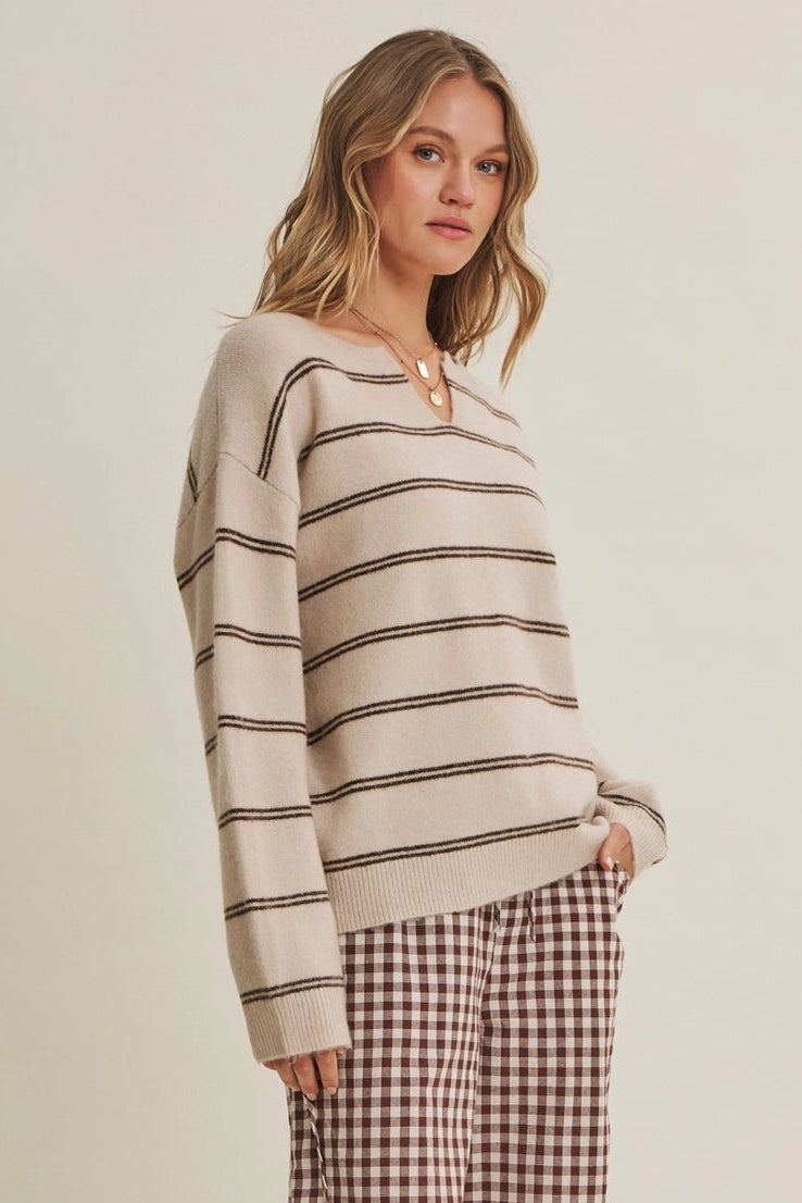Split Neck Stripe Sweater