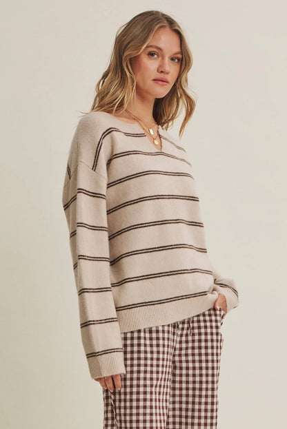 Split Neck Stripe Sweater