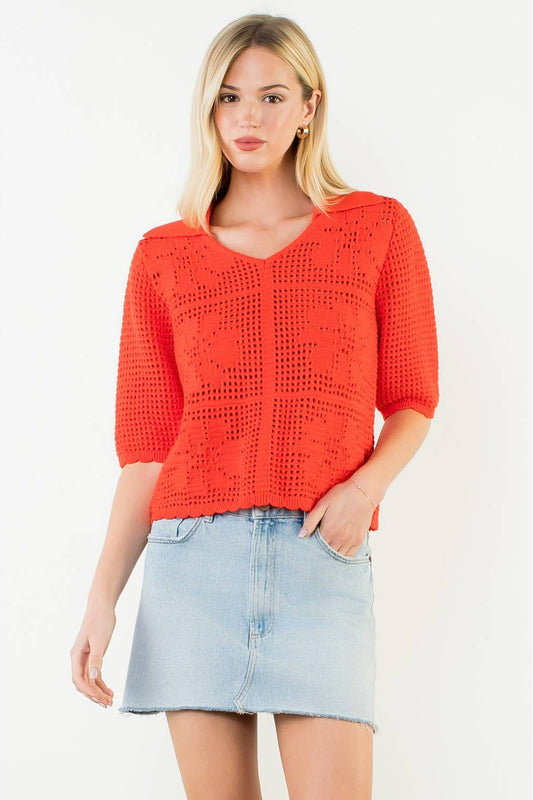 Short Sleeve Knitted Collared Top