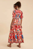 Tropical Print V-Neck Maxi Dress