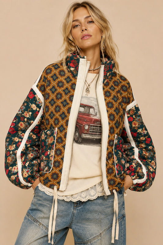 Patchwork Quilted Bomber Jacket