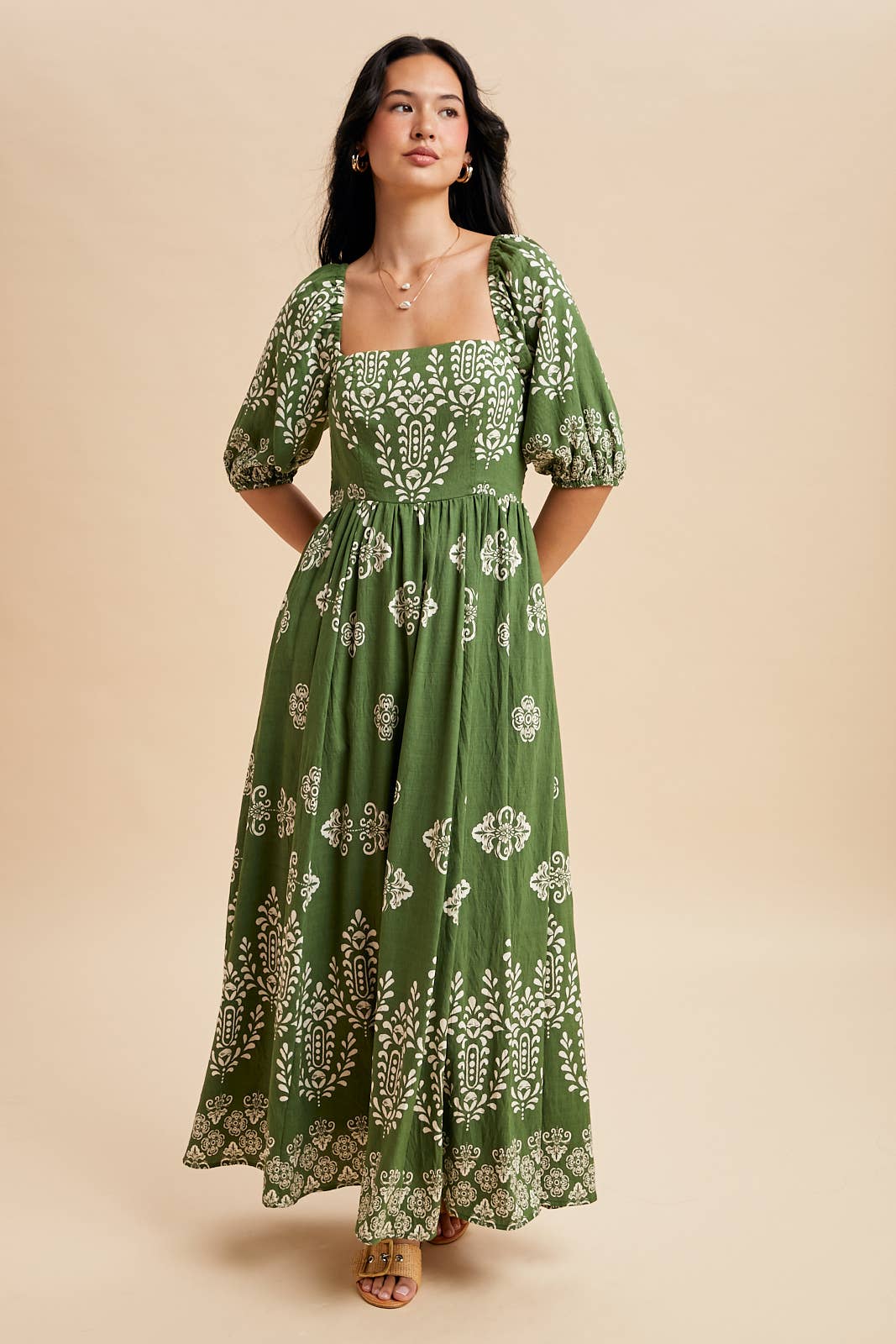 Border Print Square Neckline Dress
