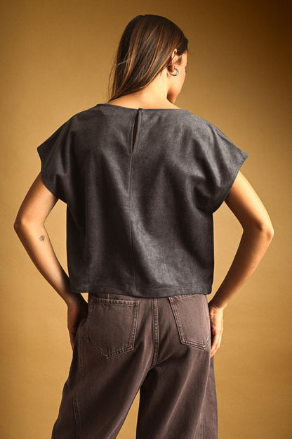 Sued Boxy Crop Top Grey
