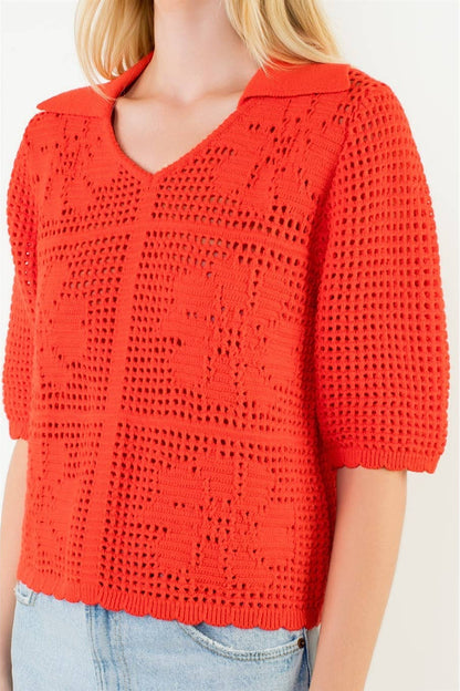 Short Sleeve Knitted Collared Top