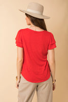 Double Ruffle Short Sleeve Top Red
