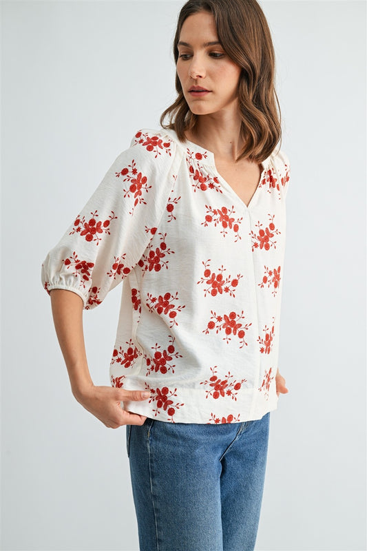 V-Neck Floral Print Blouse