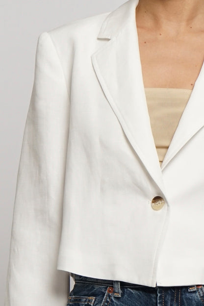 Cropped Boxy Linen Jacket White
