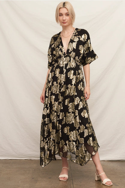 V-Neck Lurex Maxi Dress