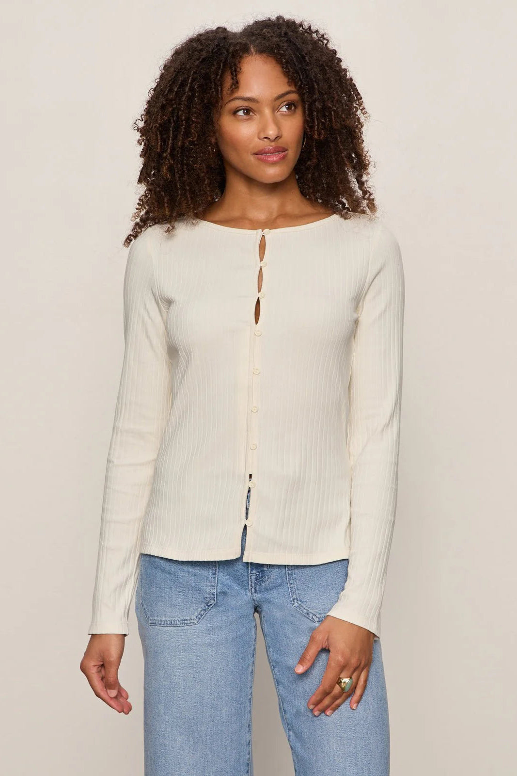 Button Front Ribbed Top