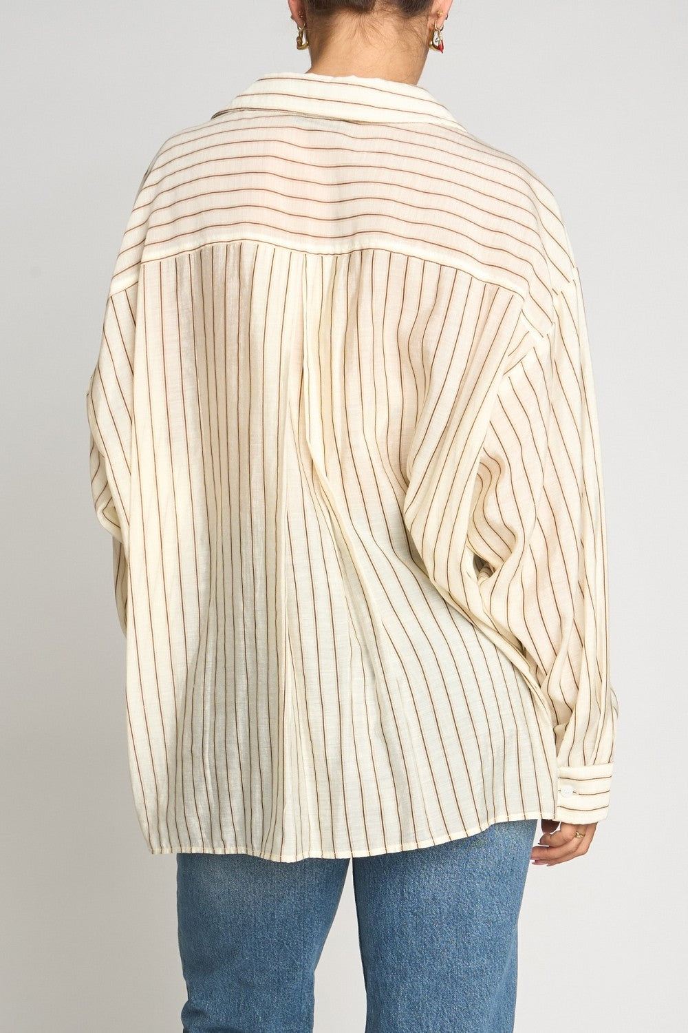 Striped Button Down Shirt With Pocket Beige