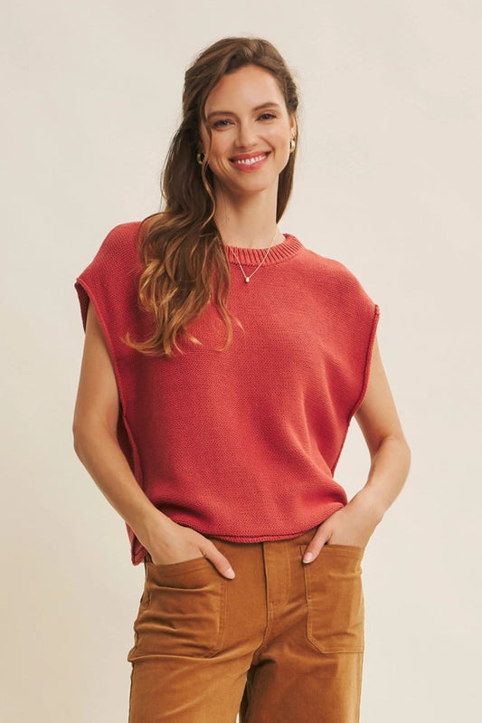 Exposed Seam Sweater Vest Top Rust