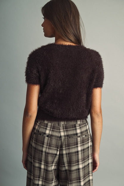 Faux Fur Short Sleeve Sweater Choco