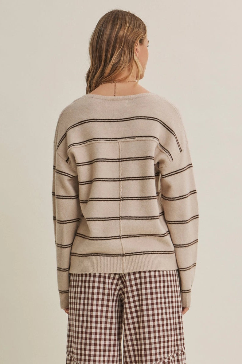 Split Neck Stripe Sweater