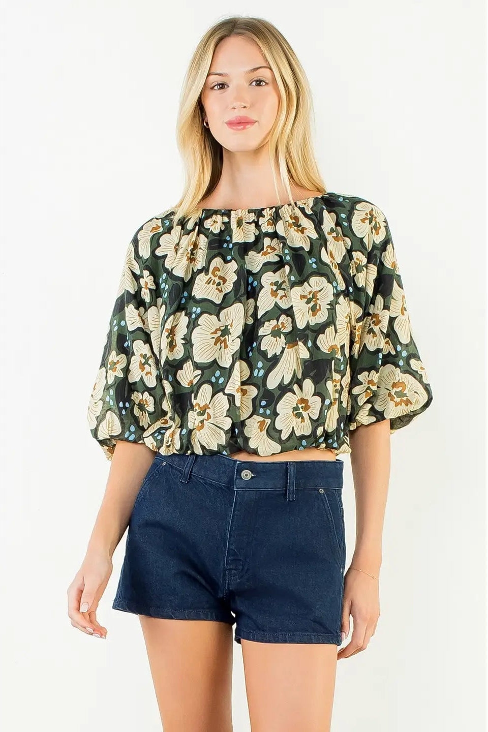Floral Cinched Waist Top