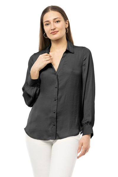 V-Neck Button Down Charcoal