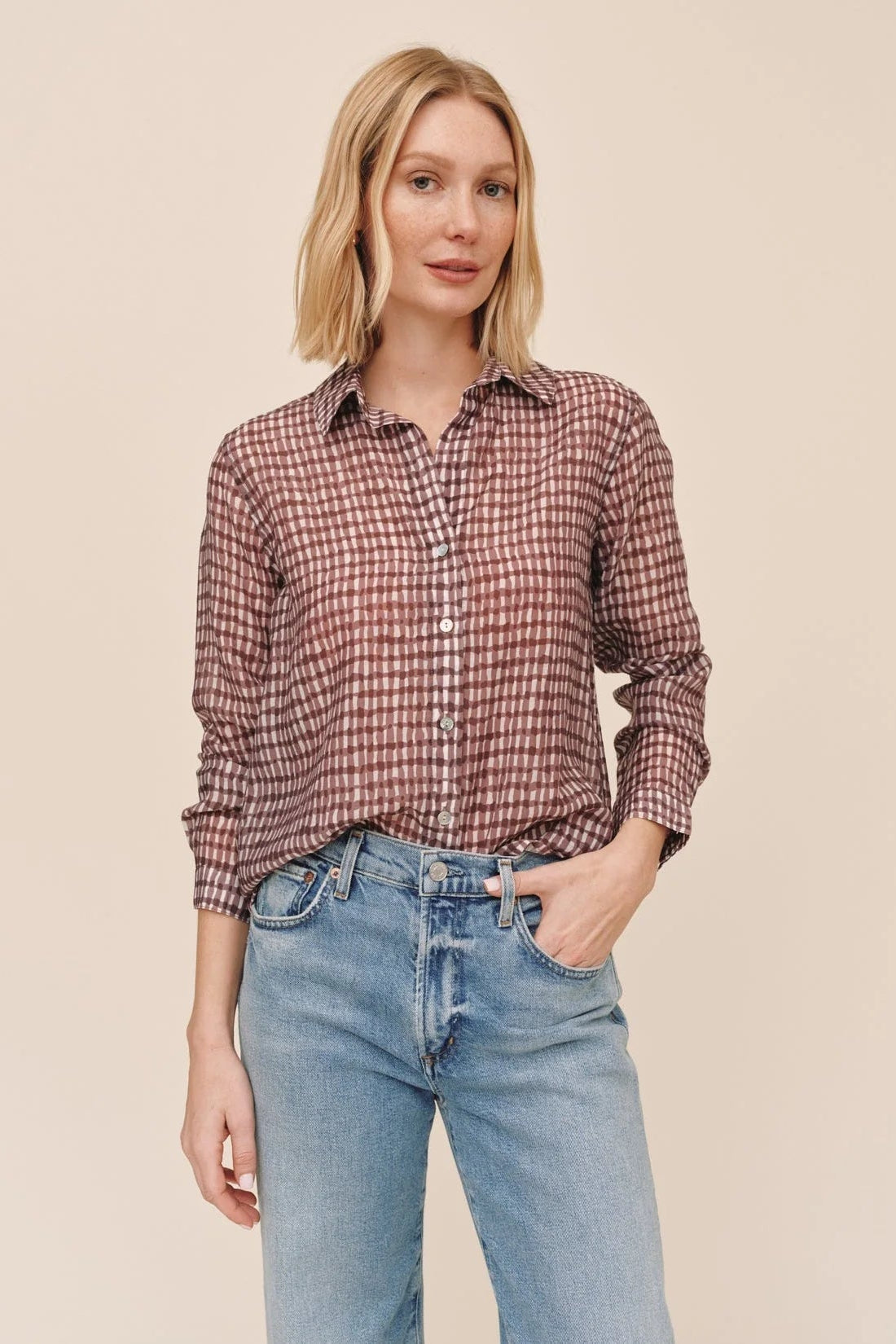 Classic Button Down Plum Gingham