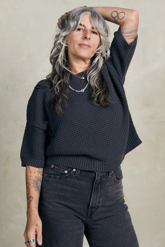 Cody Waffle Sweater Tee Charcoal