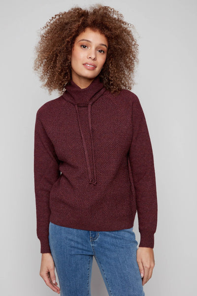 Textured Cowl Neck Sweater Heather Cabernet