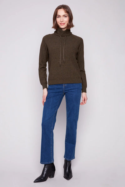 Textured Cowl Neck Sweater Heather Spruce
