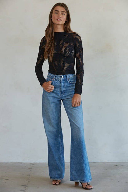 Jacquard Fishnet Layering Top Black