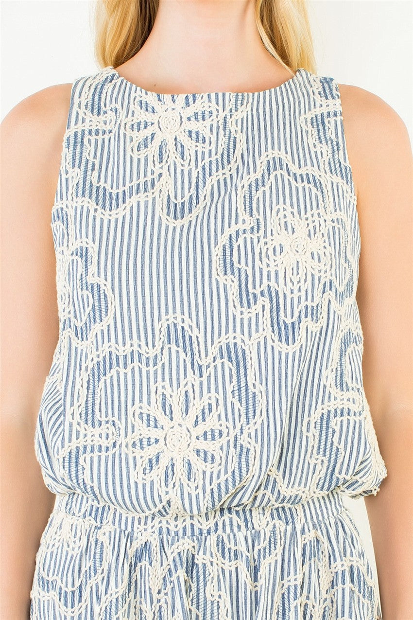Sleeveless Embroidered Stripe Top