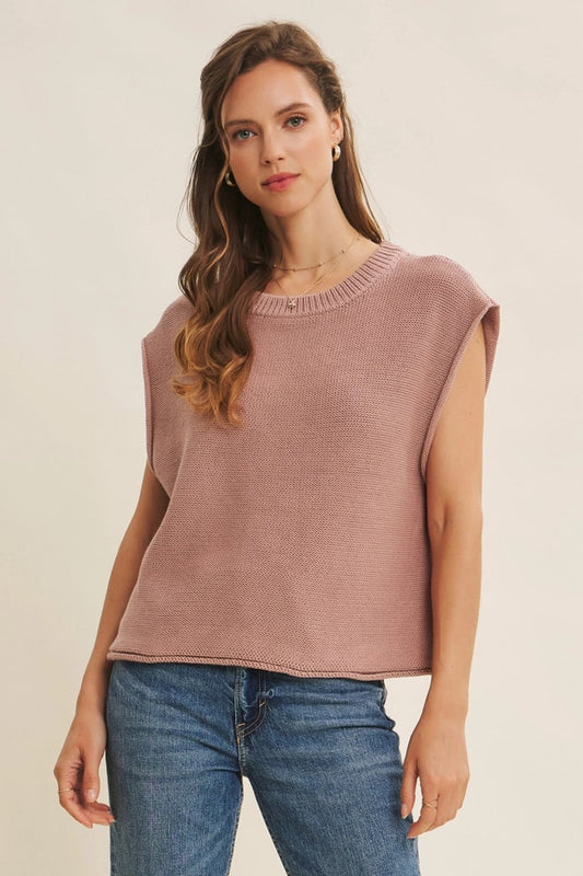 Exposed Seam Sweater Vest Top Dusty Rose