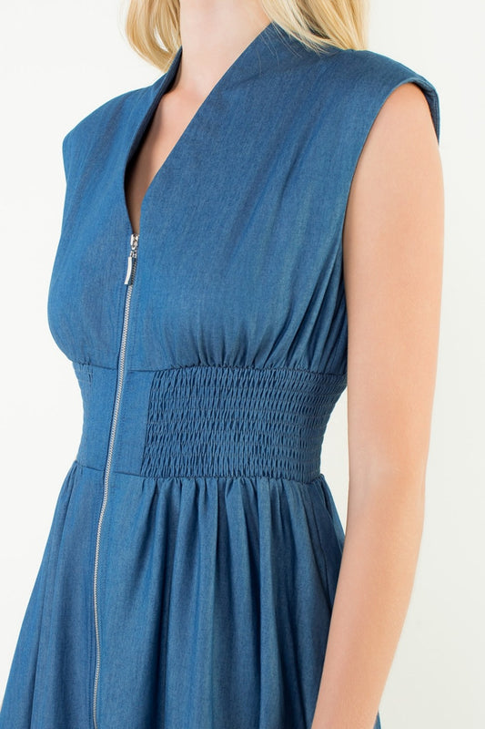 Sleeveless Denim Smocked Waist Dress