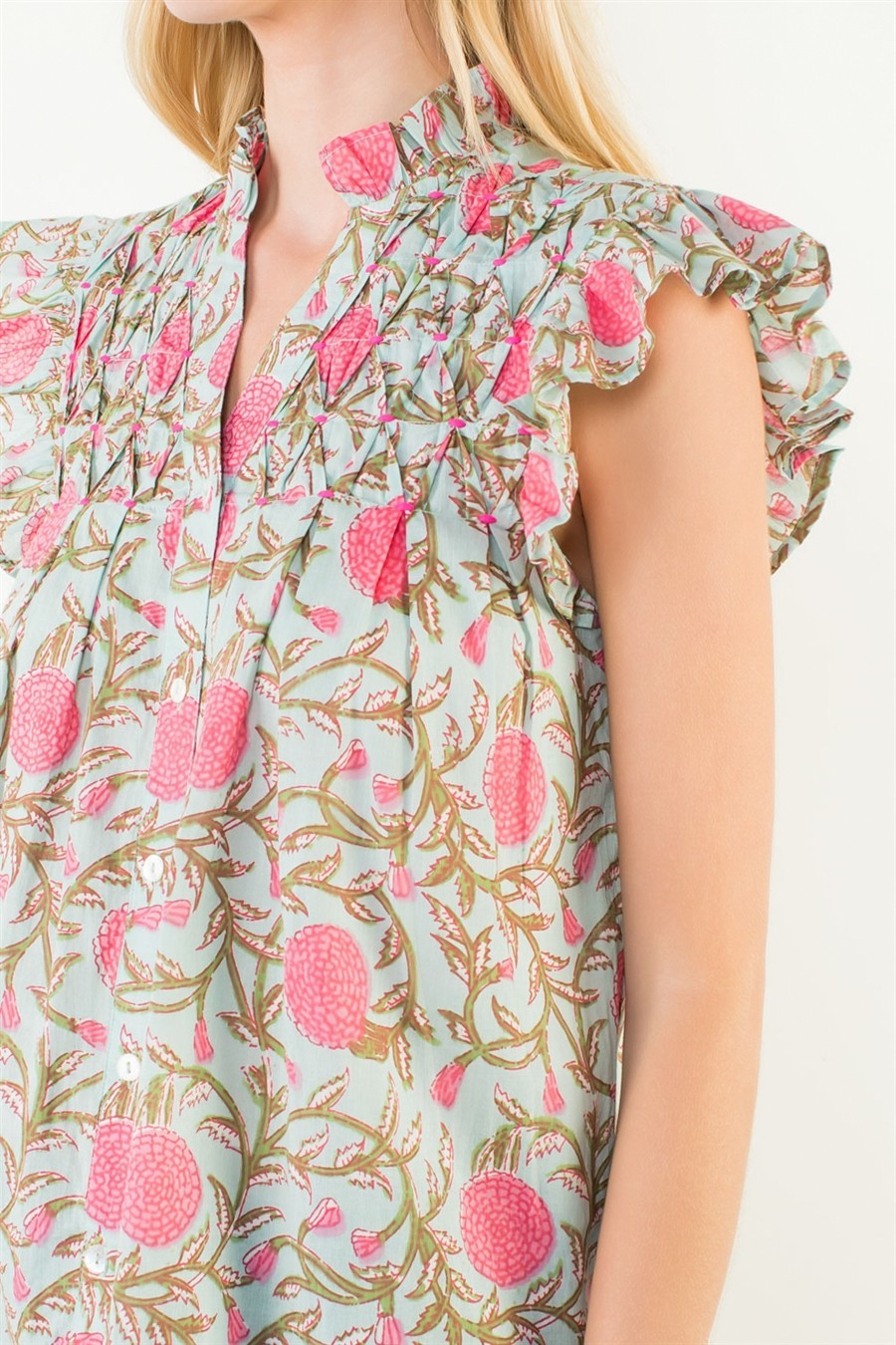 V-Neck Floral Flutter Sleeve Top