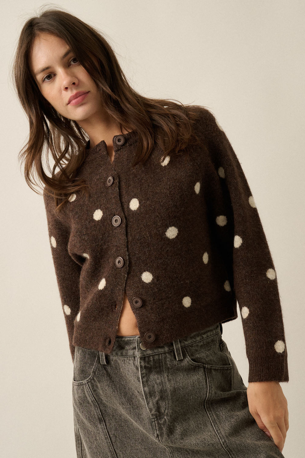 Polka Dot Jacquard Knit Cardigan