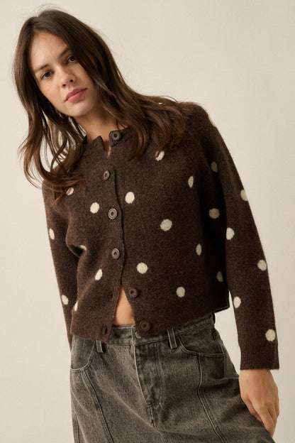 Polka Dot Jacquard Knit Cardigan